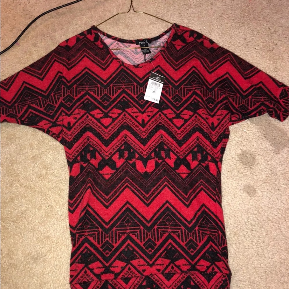 Soft Red Patterned Butterfly Sleeve Shirt